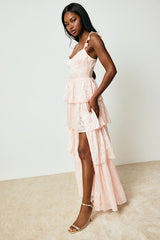 Stunning Glory Light Pink Floral Jacquard Tiered Maxi Dress