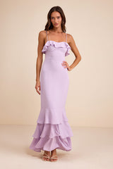 Lively Evenings Lavender Sleeveless Tiered Maxi Dress