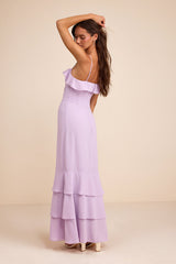 Lively Evenings Lavender Sleeveless Tiered Maxi Dress