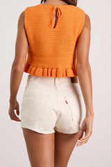 Flouncin' Around Orange Cropped Ruffled Sweater Tank