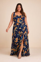 Remarkable Arrival Navy Blue Floral Sleeveless Maxi Dress