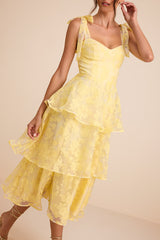 Glamorous Sweetie Yellow Burnout Tie-Strap Bustier Midi Dress