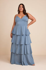 Going with Elegance Slate Blue Satin Tiered Gown