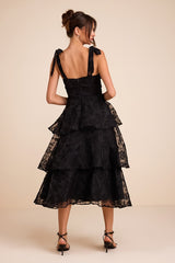 Glamorous Sweetie Black Burnout Tie-Strap Bustier Midi Dress