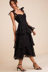 Glamorous Sweetie Black Burnout Tie-Strap Bustier Midi Dress