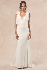 Desiree White Tie-Strap Jacquard Mermaid Maxi Dress