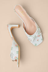 Gilzean Green Gingham Bow High Heel Slide Sandals