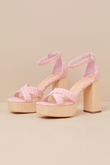 Capitolla Baby Pink Tweed Platform Ankle Strap Sandals