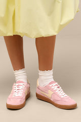 Notice Guava Suede Leather Color Block Lace-Up Sneakers