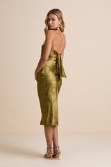 Impressive Favorite Olive Jacquard Strapless Midi Dress
