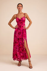 Beautiful Soul Fuchsia Floral Print Twist-Front Maxi Dress