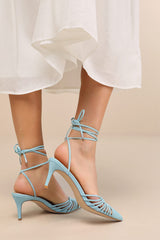 Ansel Seafoam Snake-Embossed Lace-Up Pumps
