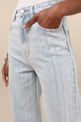 Danice Light Wash Denim Rhinestone Straight Leg Jeans