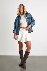Modica Ivory Tiered Drawstring Mini Skirt