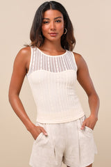 Aleysa Cream Floral Lace Tank Top