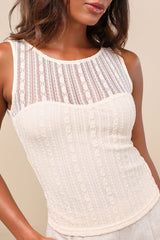 Aleysa Cream Floral Lace Tank Top