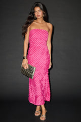 Faelyn Magenta Strapless Ruffled Midi Dress