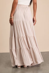 Sunset by the Sea Light Beige Embroidered Tiered Maxi Skirt