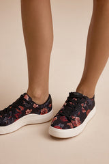 Park Black and Blush Floral Lace-Up Platform Sneakers