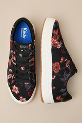 Park Black and Blush Floral Lace-Up Platform Sneakers