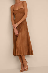 Irelyn Light Brown Satin Bustier Midi Dress