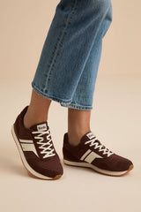 Rena Brown and Cream Suede Leather Lace-Up Sneakers