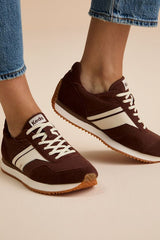 Rena Brown and Cream Suede Leather Lace-Up Sneakers