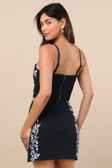 Rosabella Dark Navy Floral Embroidered Two-Piece Mini Dress