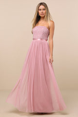 Lonica Mauve Sequin Beaded Strapless Maxi Dress