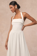Telia White Halter Basque Waist Maxi Dress