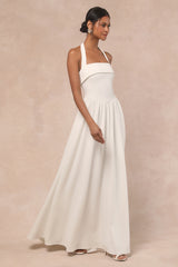 Telia White Halter Basque Waist Maxi Dress