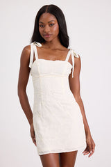 Mizuki Cream Embroidered Tie-Strap Mini Dress