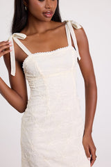 Mizuki Cream Embroidered Tie-Strap Mini Dress