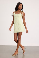 Mizuki Light Sage Embroidered Tie-Strap Mini Dress