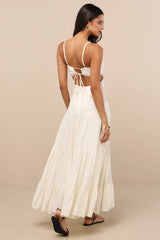 Maisha Ivory and Beige Embroidered Drop Waist Maxi Dress