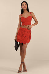 Kamilla Rust Red Eyelet Embroidered Mini Wrap Skirt