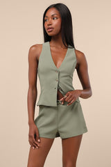 Gracinda Sage Belted Mid-Rise Micro Shorts