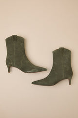 Dallas Olive Suede Leather Western Kitten Heel Booties
