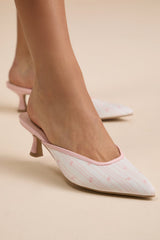 Cleo Pink Floral Satin Pointed-Toe Kitten Heel Pumps