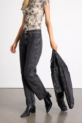 501 '90s Washed Black Rhinestone Mid-Rise Straight Leg Jeans