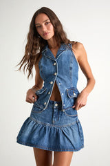 Georgia Medium Wash Denim Ruffled Mini Skirt