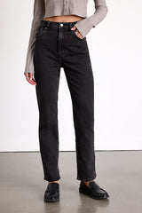 Loulou Washed Black High-Rise Straight Leg Jeans