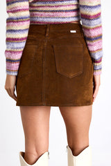 Stash Brown Flocked Denim High-Rise Mini Skirt