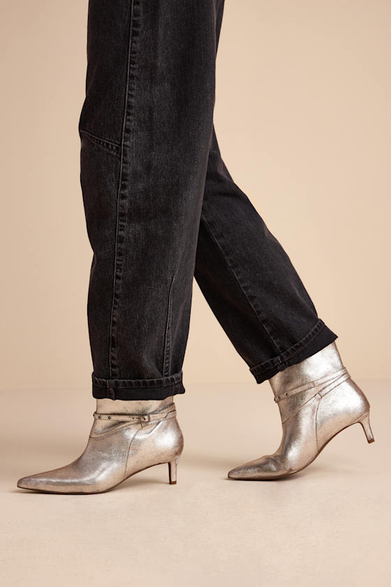 Milan Pewter Distressed Suede Leather Kitten Heel Ankle Boots