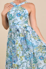 Lilja Light Blue Floral Print Maxi Dress