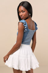 Suzette White Tiered Skater Mini Skirt