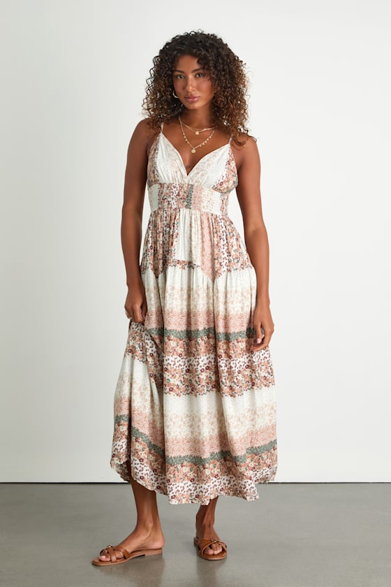 Aralline Ivory Boho Floral Sleeveless Maxi Dress