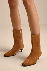 Carla Cognac Suede Kitten Heel Mid-Calf Booties