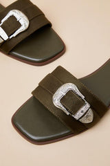 Nyomi Olive Suede Buckle Slide Sandals