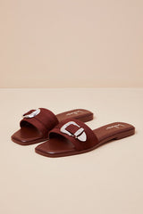 Nyomi Brown Suede Buckle Slide Sandals